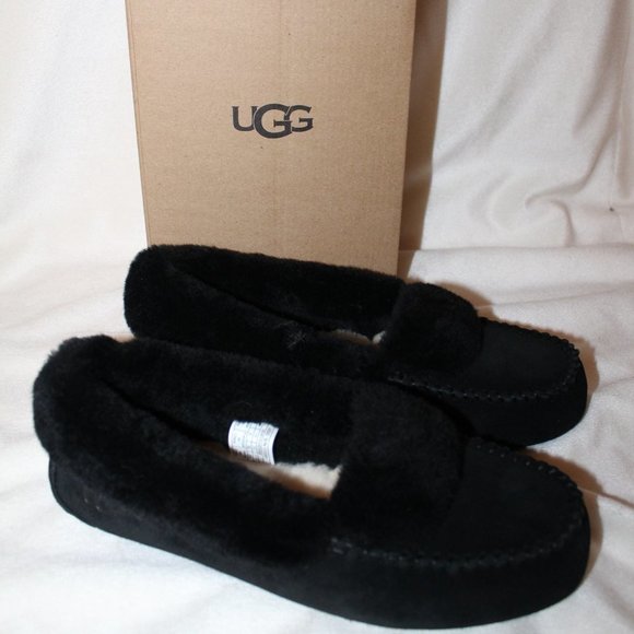 NIB UGG WOMEN'S SPILL SEAM SHEARLING SUEDE SLIPPERS BLACK - Picture 2 of 8